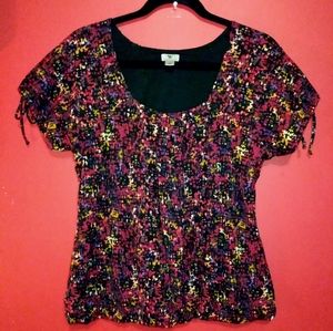 Worthington Multicolor Short Sleeve Top Size Medium EUC